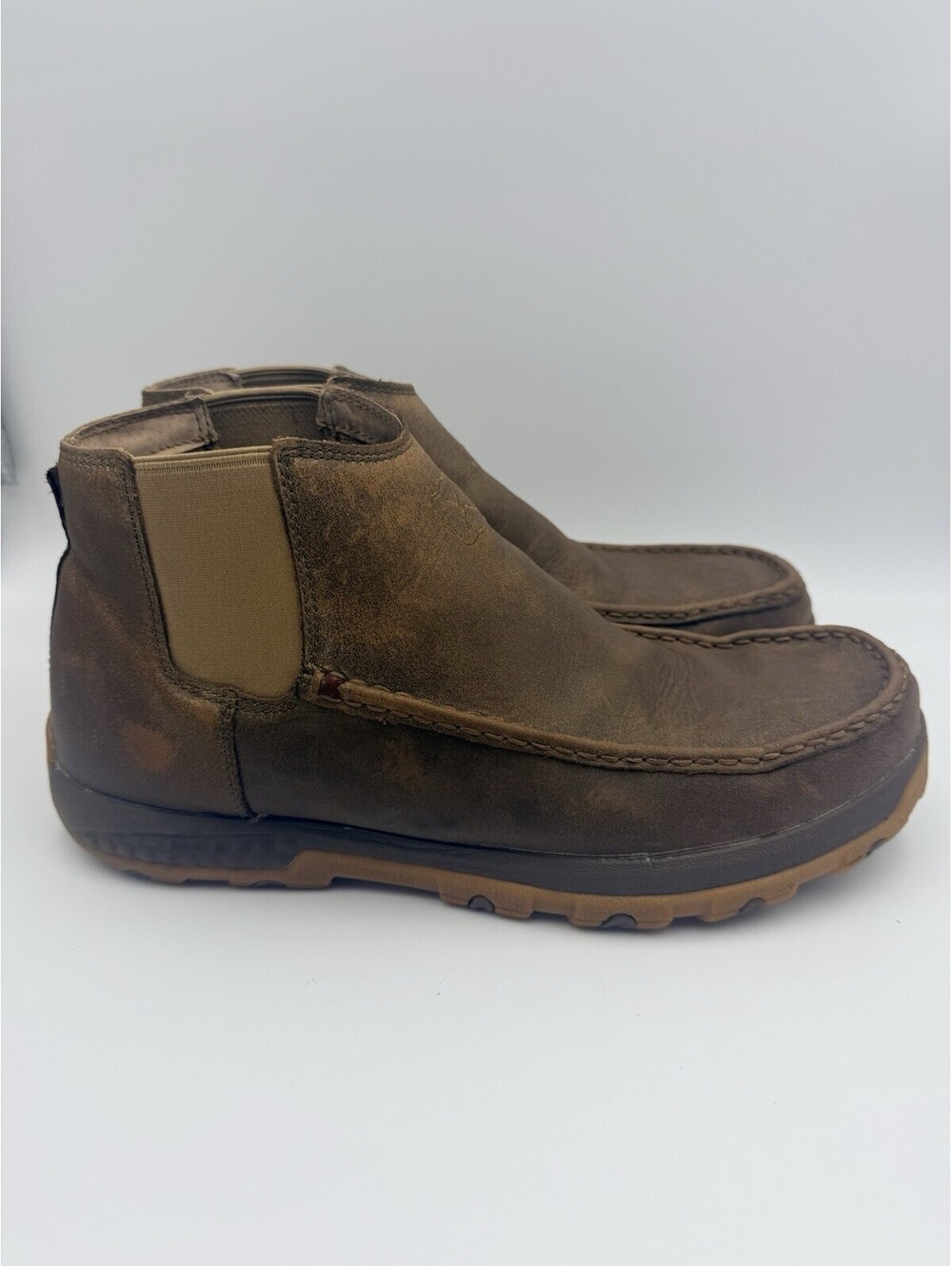 Twisted X Men’s Brown Leather Chelsea Ankle Boots Slip-On Round Toe US 12